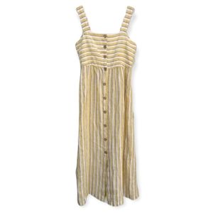 RACHEL ZOE  YELLOW IVORY STRIPED 100% LINEN BUTTON FRONT MAXI DRESS…